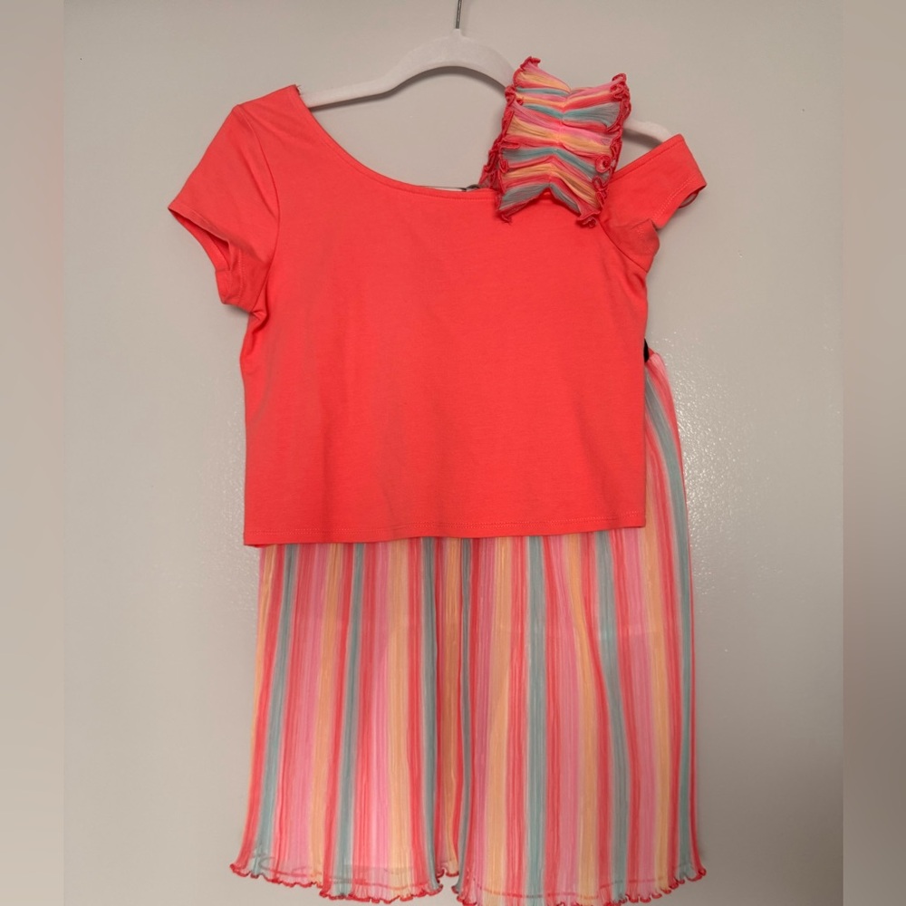 Coral Top and Striped Skirt Set